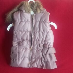 Little Lass Pink Quilted Vest with Faux Fur Trim